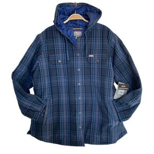 Ariat Rebar Flannel Hooded Shacket Shirt Jacket Women XXL Blue Plaid NWT